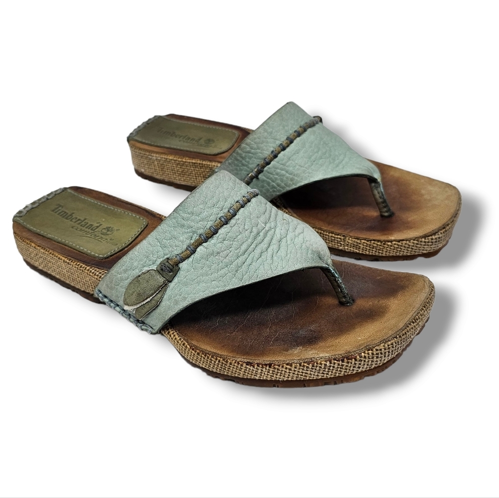 Timberland Leather Thong Sandals Light‎ Sea Green Turquoise Size 6 Tan Soles